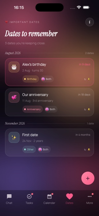 Important dates with gentle countdowns