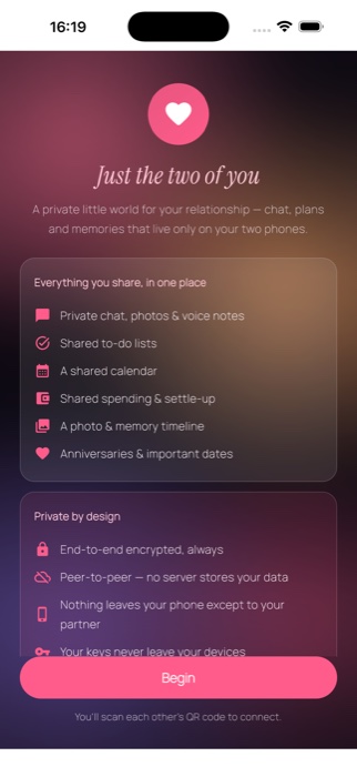 Welcome — a private little world for your relationship